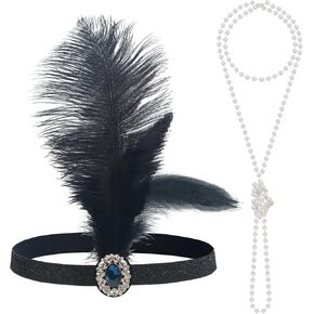 1920s Flapper Accessories Set for Women Roaring 20s Costumes Include Flapper Headpiece Pearl Necklace