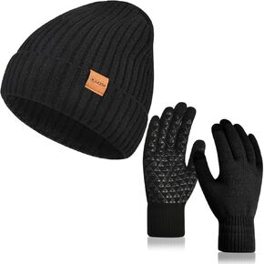 LCZTN Winter Beanie Hat and Touchscreen Gloves Set for Men and Women,Beanie Gloves Set with Warm Knit Fleece Lined