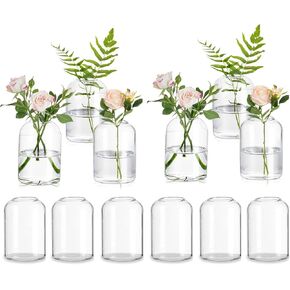 Glasseam Glass Bud Vases for Centerpieces: Clear Small Flower Vase Decor Bulk Set of 12 Simple Modern Decorative Vases for Flowers Mini Candle Vase Wedding Centerpiece for Dining Table Decorations