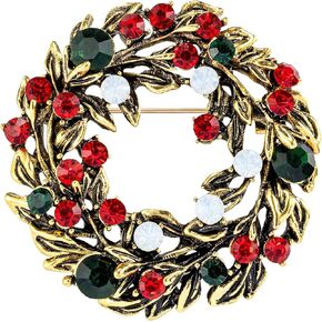 SELOVO Vintage Jewelry Wreath Red Green Rhinestone Brooch for Women