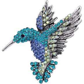 SELOVO Bird Hummingbird Brooch Pins Blue Green Austrian Crystal Brooch Women Antique Silver Tone