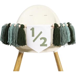 Greenery half Birthday High Chair Banner - Nature 1/2 Birthday Highchair Banner, Half Birthday High Chair Banner, 6 Monthes Birthday Party Banner, Tassel Bunting, Wooden Tassel Garland