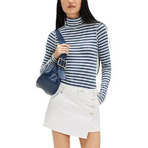 Womens Turtleneck Long Sleeve Shirt Slim Fit Stretch Striped Blouses Basic Tops Outfits 2024