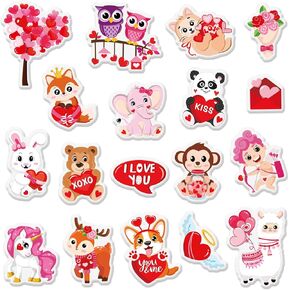 36Pcs Valentine's Day Thick Gel Clings Hearts Tree Cupid Animals Window Gel Decals Reusable Cute Cartoon Window Clings for Wedding Anniversary Home School Party Supplies, 2 Sheet