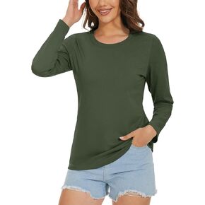 TACVASEN Women's Long Sleeve Shirt Lightweight Cotton Crewneck T-Shirts Breathable Classic-Fit Casual Tops Basic Tees