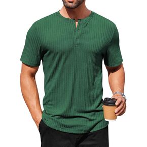 COOFANDY Men's Henley Shirts Short Sleeve Textured Casual T-Shirt Summer Button Henley Basic Tee
