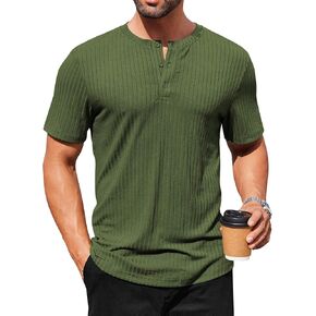 COOFANDY Men's Henley Shirts Short Sleeve Textured Casual T-Shirt Summer Button Henley Basic Tee