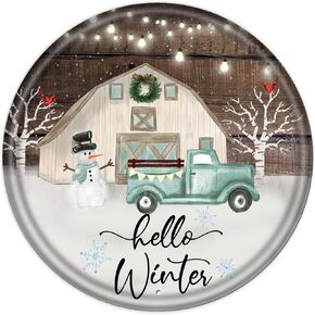 Round Metal Tin Sign Let is Snow Snowman Sign Snowman Decor Winter Sign Metal Wall Plaque Decor Lovers Gift Outdoor Indoor Wall Panel Retro Vintage Mural 12x12 Inch