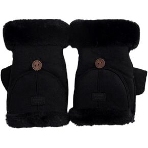 UNICOLD Winter Fingerless Gloves Thermal Insulation Warm Convertible Mittens Flap Half Finger Cover for Women (Black)