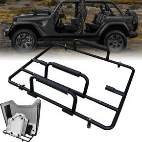 D-Lumina Hard Top Storage Cart Compatible with 1987-2025 Jeep Wrangler TJ YJ JK JL 2/4 Door Hardtops - Sliding Brake Caster Carrier, Removable, Movable Bracket, Steel Black Powder Coating Rack