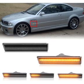 Sequential LED Turn Signal Lights Replacement for 7 Series E38 1995-2001, 3 Series E46 M3 2001-2006, Smoked Lens Front Amber Dynamic Fender Indicator Side Marker Lamp, Replace OE 63137165845
