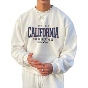 SHENHE Men's Letter Print Crewneck Graphic Sweatshirt Drop Shoulder Streetwear Sweatshirt Top