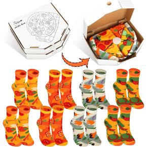 Chuarry 8 Pairs Pizza Socks in 2 Boxes for Men Women Teens Hawaii Italian Pepperoni Socks Novelty Funny Food Socks Colorful Pizza Gifts Box for Christmas Birthday Stocking Stuffers