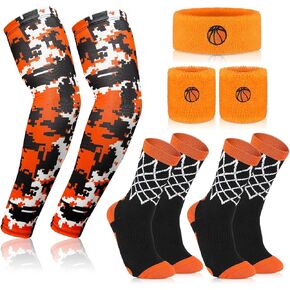 Haysandy 5 Sets Basketball Gift Kit Basketball Socks Basketball Arm Sleeve Basketball Wristband Headband for Men and Youth
