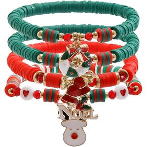 Salircon Preppy Bracelets for Women Cute Christmas Bracelets Bulk Stackable Heishi Clay Bead Bracelets