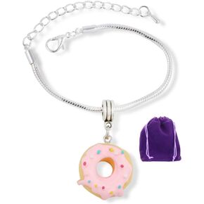 Donut Bracelet | Yellow Doughnut with Pink Icing and Sprinkles Snake Chain Charm Jewelry