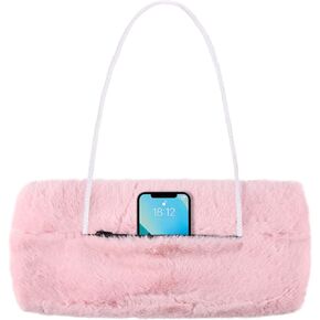 Winmany Faux Fur Hand Muffs Women Winter Soft Plush Hand Warmer Pouch with Outside Pocket for Phone Keys Coins Small Items (White, One Size)