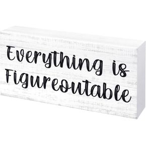 Esur Home Office Desk Black Decor - Inspirational Farmhouse Wooden Box Sign - Everything is Figureoutable