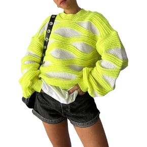 Yimoon Women's Striped Sweater Color Block Long Sleeve Crew Neck Sweater Oversized Comfy Loose Knitted Pullover Tops