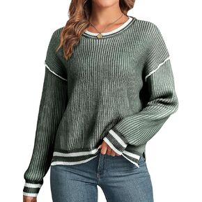 ZAFUL Women's Fall Sweaters 2024 Striped Color Block Casual Long Sleeve Knit Pullover Sweater Tops Winter Trendy Outfits