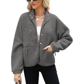 Fleece Jacket Women，Sherpa Fleece Sweatshirt Long Sleeve Jackets Coats，Lightweight Casual Fashion Button Zipper