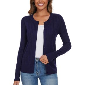 Women's Crew Neck Button Down Casual Long Sleeve Knit Cardigan Sweater