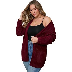 ShopWonder Women Plus Size Cardigan Sweater Ribbed Knit Open Front Long Sleeves Comfy Stretchy Fall Cardigan Jacket