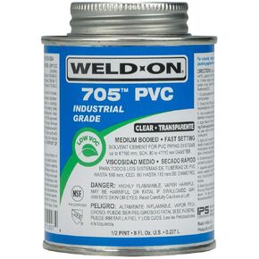 Weld-On 10100 705 Industrial Grade PVC Medium-Bodied High Strength Solvent Cement - Fast-Setting and Low-VOC, Clear, 1/4 Pint (4 fl oz)