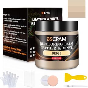 Beige Leather Recoloring Balm,Leather Couch Scratch/Stain Remover,Leather Repair kit for Vinyl Furniture and Car Interior,Leather Dye Paint for Scratched and Faded Leather Couches