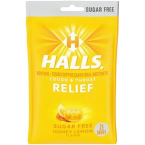 Hall Sugar Free - Relief Cough Drops, Sugar Free Cough Drops, Cough Drops Sugar Free, Economy Pack 25 Drops (1 Pack) (Honey Lemon)