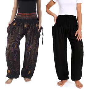 Lannaclothesdesign Black Flower Eye and Plain Black Boho Pants Bundle Size XX-Large