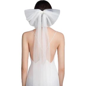 White Hair Bow Veil Wedding Hair Bow Veil Bridal Hair Bow Veil Fashion Bow Veil Bachelorette Party Hair Veil Accessories for Women and Bridal