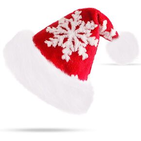 Christmas Hat, Santa Hat, Christmas Gifts for Women and Men, Thickened Soft Velvet Fabric, Xmas Hat Suitable for Christmas Eve New Year Party Decorations(Red Snowflakes)