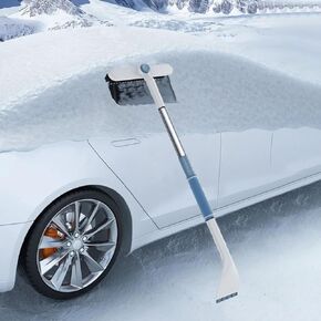 3 In 1 Snow Brush and Ice Scraper for Car Windshield TORCARVH Extendable Snow Removal 360° Pivoting Vehicle Winter Shovel Brush Snow Scraper with Long Handle for Car SUV Trucks (White)