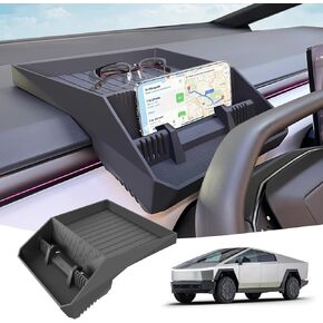 For Tesla Cybertruck Behind Hidden Screen Storage Tray 2025 2024, Silicone Center Console Organizer, Dashboard Storage Box, Custom Fit, Non-Slip Design, Phone Holder, Easy to Clean Not Block Air Vent