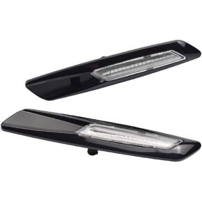Turn Signal Lamp Led Front Fender Side Marker Light Compatible with BMW 5 Series F10 F11 528i 528iX 535i 2011 12 2013 (Glossy Black Lens-Crystal)