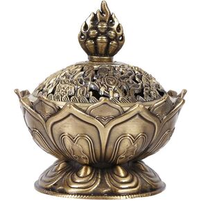 Maxmartt Small Incense Burner, Lotus Zinc Alloy Antique Chinese Asian Style Lotus Flower Incense Burner Pot Home Decoration Vintage Lotus Shape Smoke Incense Burner Incense Holder
