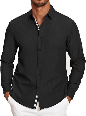 COOFANDY Mens Casual Button Down Shirt Untucked Long Sleeve Stretch Denim Dress Shirt in Saudi Arabia