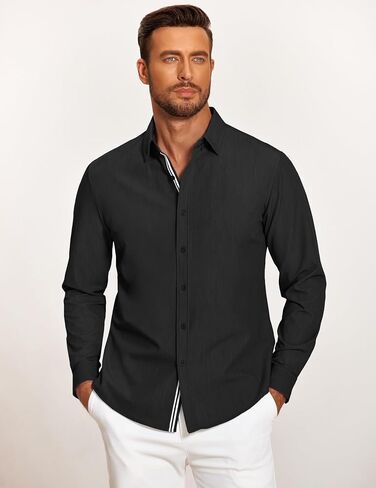 COOFANDY Mens Casual Button Down Shirt Untucked Long Sleeve Stretch Denim Dress Shirt in Saudi Arabia