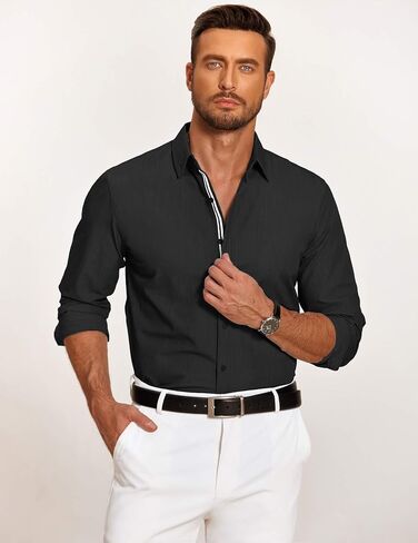 COOFANDY Mens Casual Button Down Shirt Untucked Long Sleeve Stretch Denim Dress Shirt in Saudi Arabia