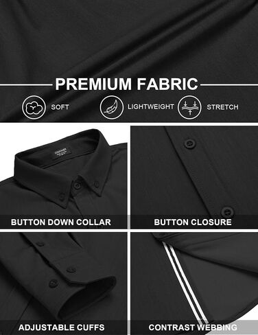 COOFANDY Mens Casual Button Down Shirt Untucked Long Sleeve Stretch Denim Dress Shirt in Saudi Arabia