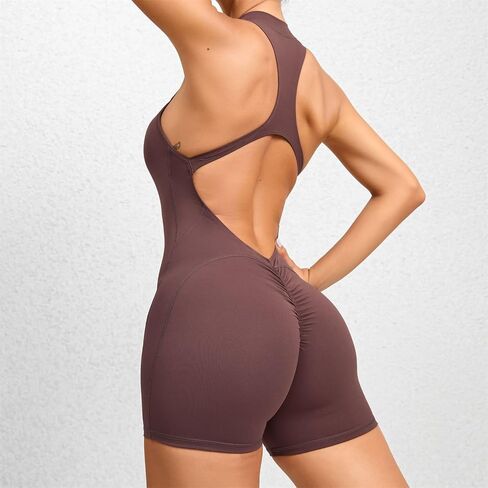 Women's Backless Gym Workout Catsuit Bodysuit One Piece Front Zip Up Yoga Jumpsuit Solid Fitness Athletic Rompers in Saudi Arabia