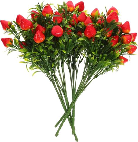 5 قطع من مجموعة فاكهة صناعية من جذع الفراولة الصناعية لديكور المنزل لتزيين كعكة الفراولة والقطع المركزية للحفلات وترتيبات الزهور in Kuwait