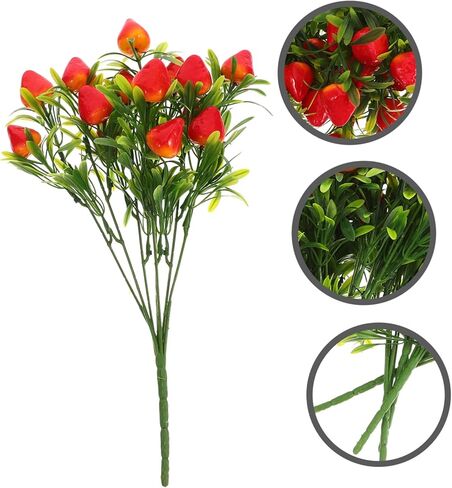 5 قطع من مجموعة فاكهة صناعية من جذع الفراولة الصناعية لديكور المنزل لتزيين كعكة الفراولة والقطع المركزية للحفلات وترتيبات الزهور in Kuwait