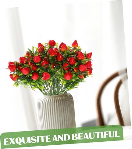 5 قطع من مجموعة فاكهة صناعية من جذع الفراولة الصناعية لديكور المنزل لتزيين كعكة الفراولة والقطع المركزية للحفلات وترتيبات الزهور in Kuwait