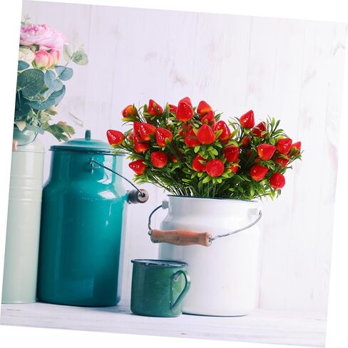 5 قطع من مجموعة فاكهة صناعية من جذع الفراولة الصناعية لديكور المنزل لتزيين كعكة الفراولة والقطع المركزية للحفلات وترتيبات الزهور in Kuwait