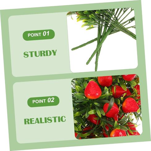 5 قطع من مجموعة فاكهة صناعية من جذع الفراولة الصناعية لديكور المنزل لتزيين كعكة الفراولة والقطع المركزية للحفلات وترتيبات الزهور in Kuwait