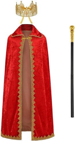 ODIZLI King Costume for Kids Aldult Robe Crown Scepter Set Boys Royal Prince Cape Dress Up Cosplay in Kuwait