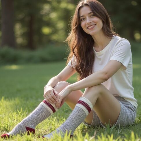 HENNY RUE 4 Pairs of Cotton Socks for Girl California American Style Handmade Chunky line Women's Mid-tube Socks. in Saudi Arabia
