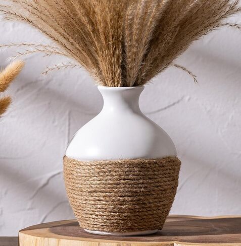 Vintage Home Decor Vases, Ceramic Flower Vase, Farmhouse Decorative Vases for Table, Shelf Bookshelf, Mantel, Entryway and Centerpieces, 6 Inch White Vase in Saudi Arabia